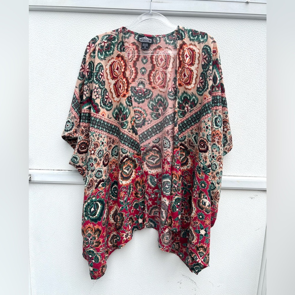 Angie Kimono Top Women S Open Front Multi Colorful Cover Up Boho Festival Artsy - Picture 10 of 12
